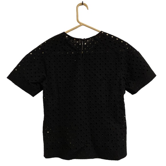 Rebecca Taylor Black Short Sleeve Eyelet Cropped Blouse Top Size 6 NWT - Picture 1 of 15